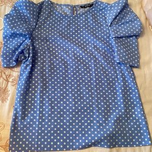 Shein blue polka dot silk top. Puff sleeves. Worn once.